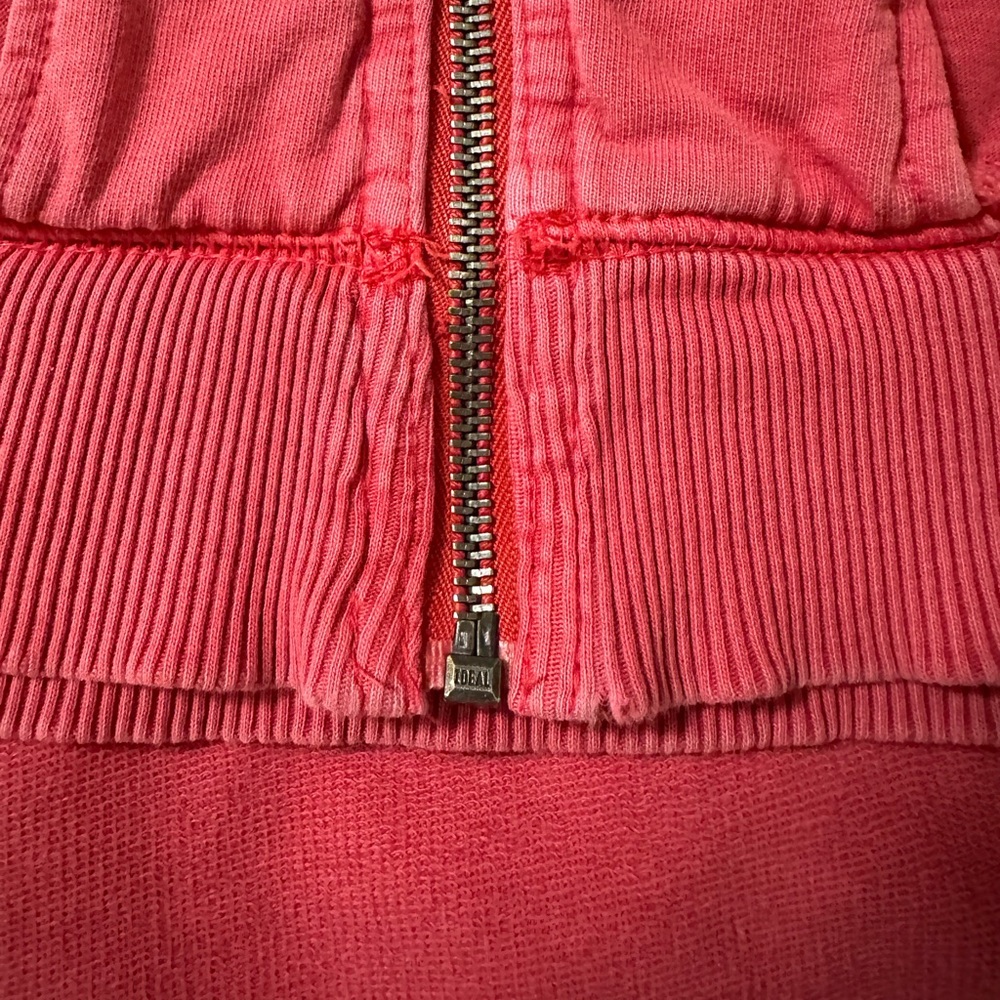 DKNY Jeans Deep Coral Front Lace Overlay Hooded Sweatshirt, Size L - Picture 10 of 10